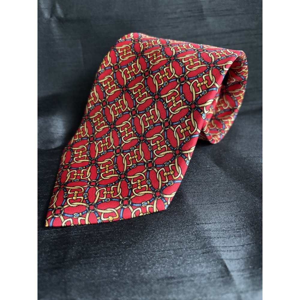 Brooks Brothers Makers 100% Silk Tie Red/Gold Geometric Made in USA